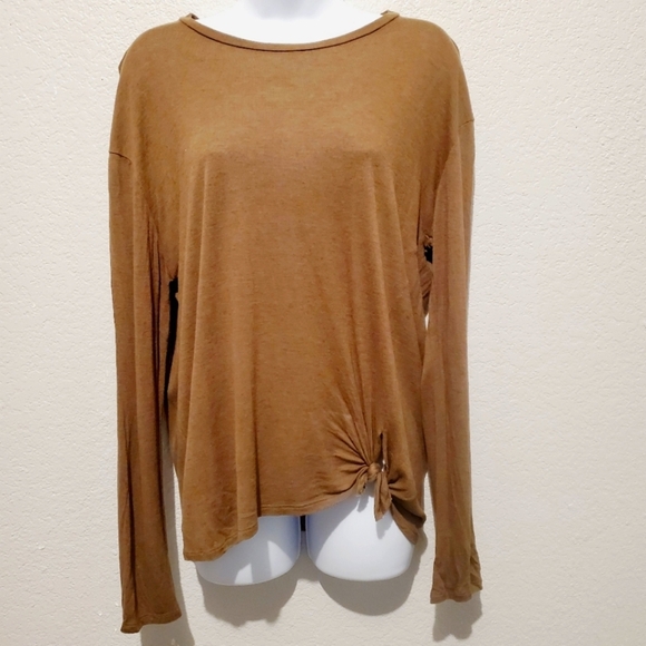All Saints Taupe Soft Front Tie Long Sleeve Slouchy Loose Fitted Knit Top Medium - Picture 2 of 6